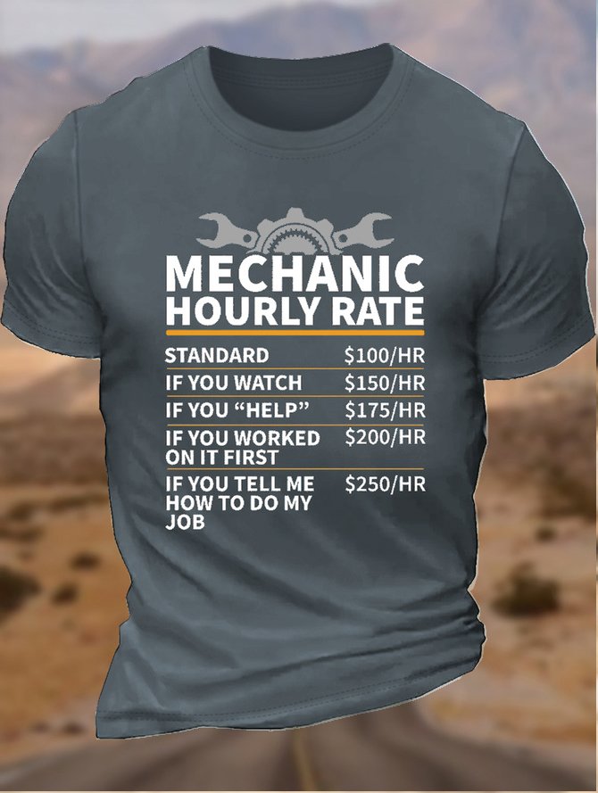 Men's Funny Mechanic Hourly Rate Cotton Casual Letters T-Shirt
