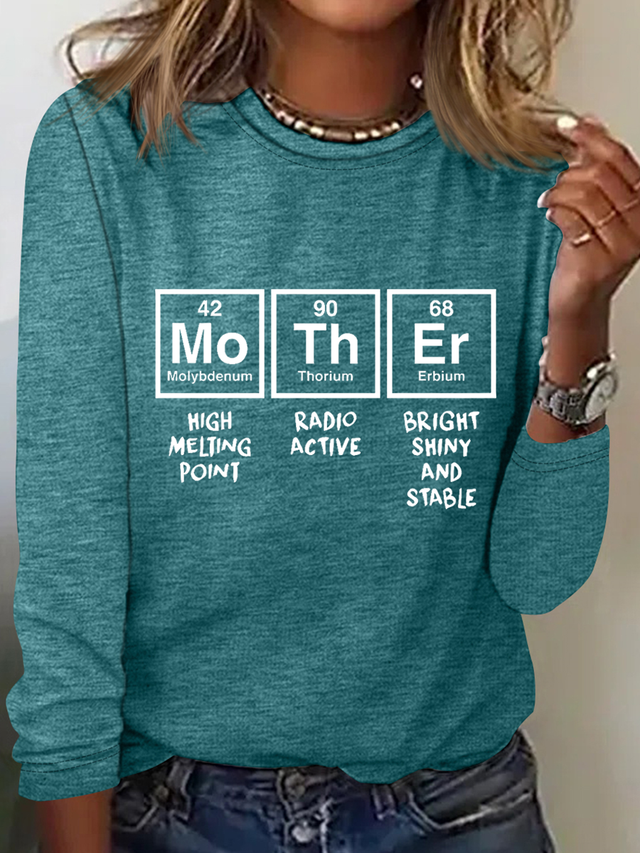 Womens Mother Periodic Table T Shirt Funny Novelty Graphic Simple Crew Neck Shirt