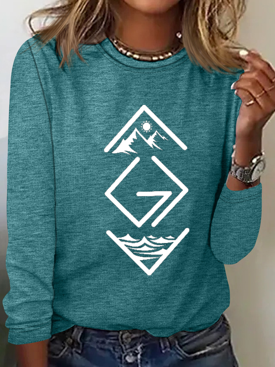 Women's God Is Greater Than The Highs And Lows Print Simple Cotton-Blend Crew Neck Long Sleeve Shirt