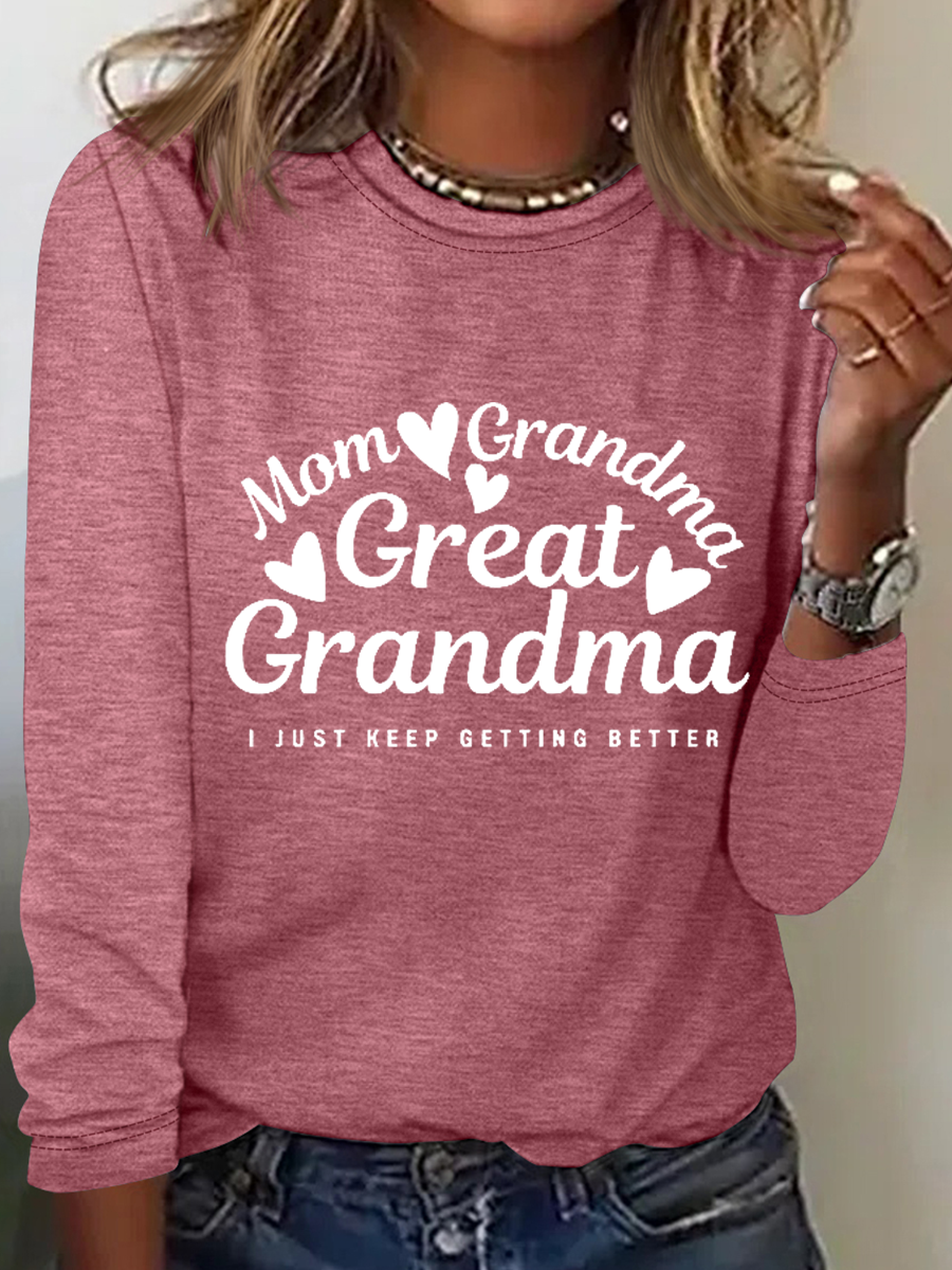 Great Grradma Simple Cotton-Blend Long Sleeve Shirt