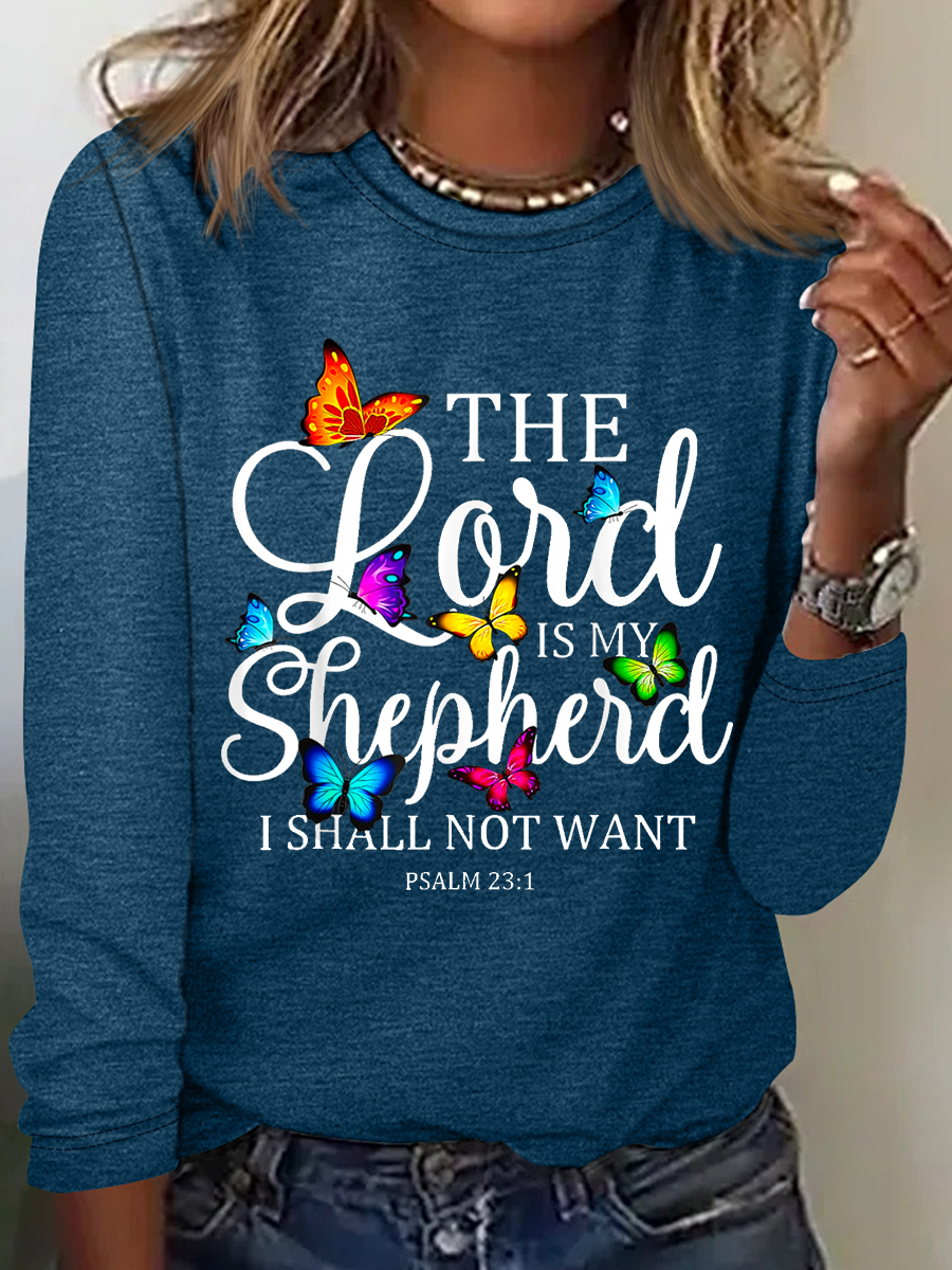 The Lord is My Shepherd Butterfly Art Simple Cotton-Blend Long Sleeve Shirt