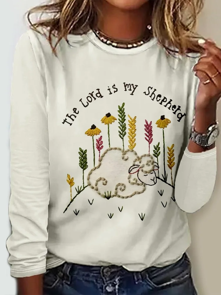 The Lord Is My Shepherd Print Regular Fit Text Letters Casual Shirt