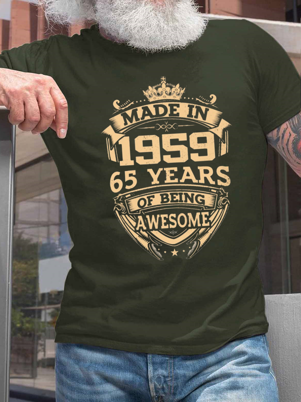 Cotton Made In 1959 65 Years Of Being Awesome Text Letters Crew Neck T-Shirt