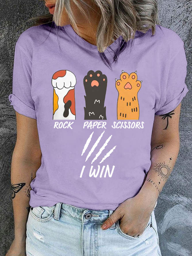 Cotton Rock Paper Scissors I Wine Cat Paws Funny Cat Cute Casual Cat T-Shirt