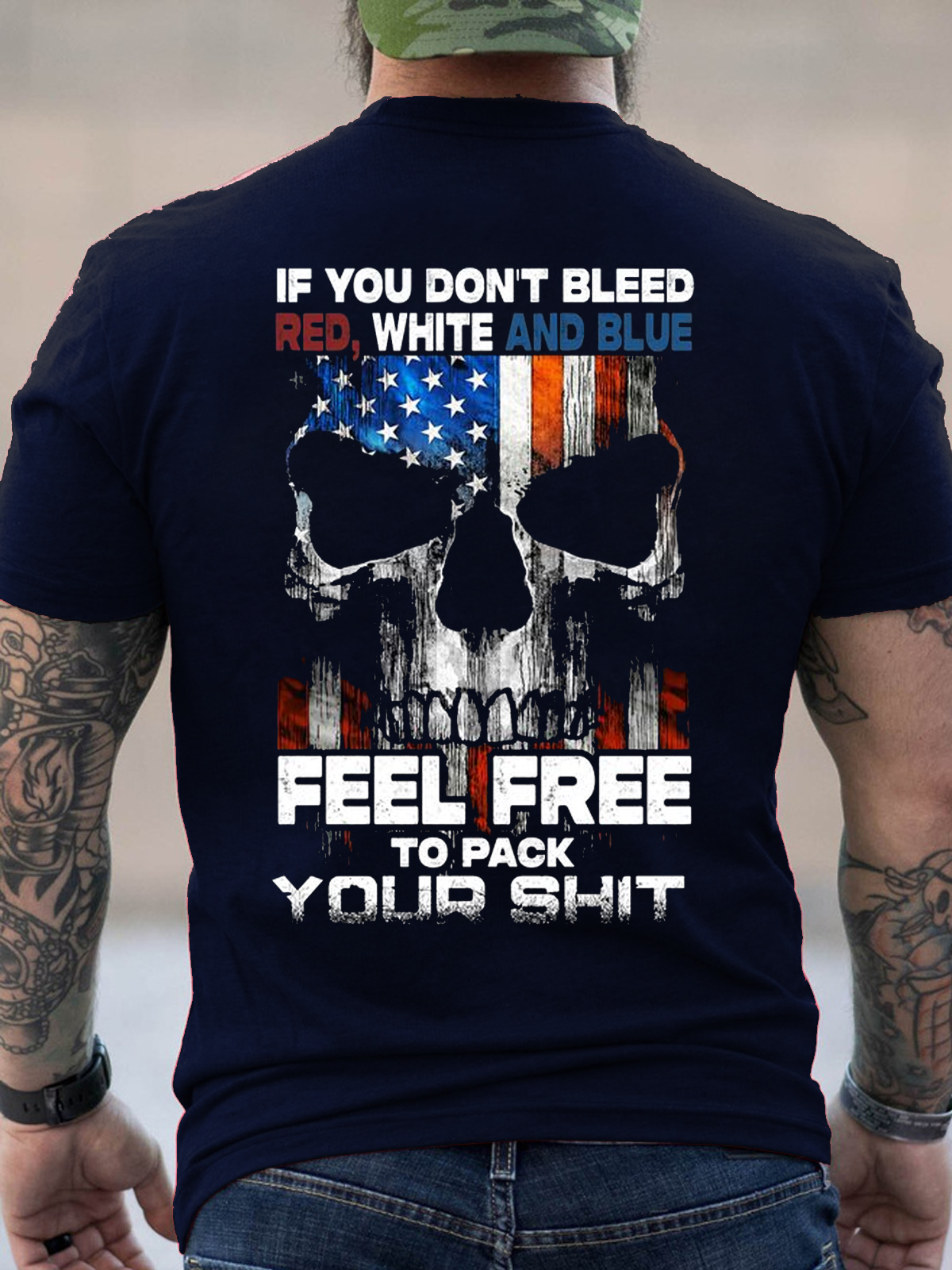 Cotton If You Don't Bleed Red, White And Blue Casual Text Letters Loose T-Shirt