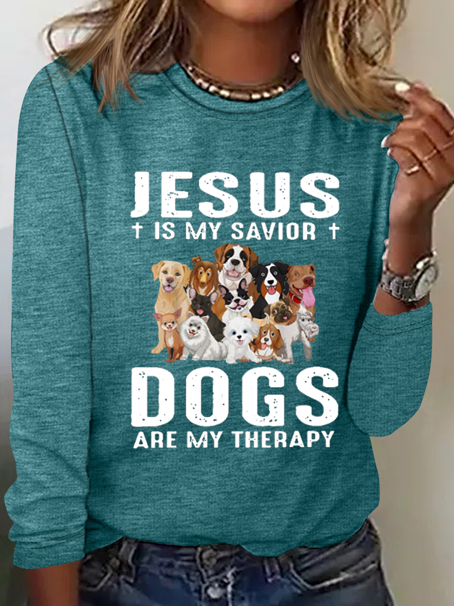 Funny Dog Crew Neck Cotton-Blend Text Letters Simple Shirt