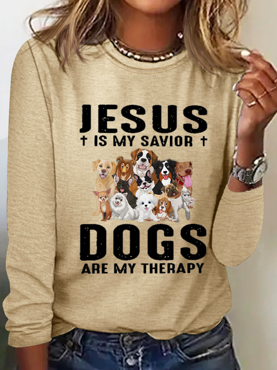 Funny Dog Crew Neck Cotton-Blend Text Letters Simple Shirt