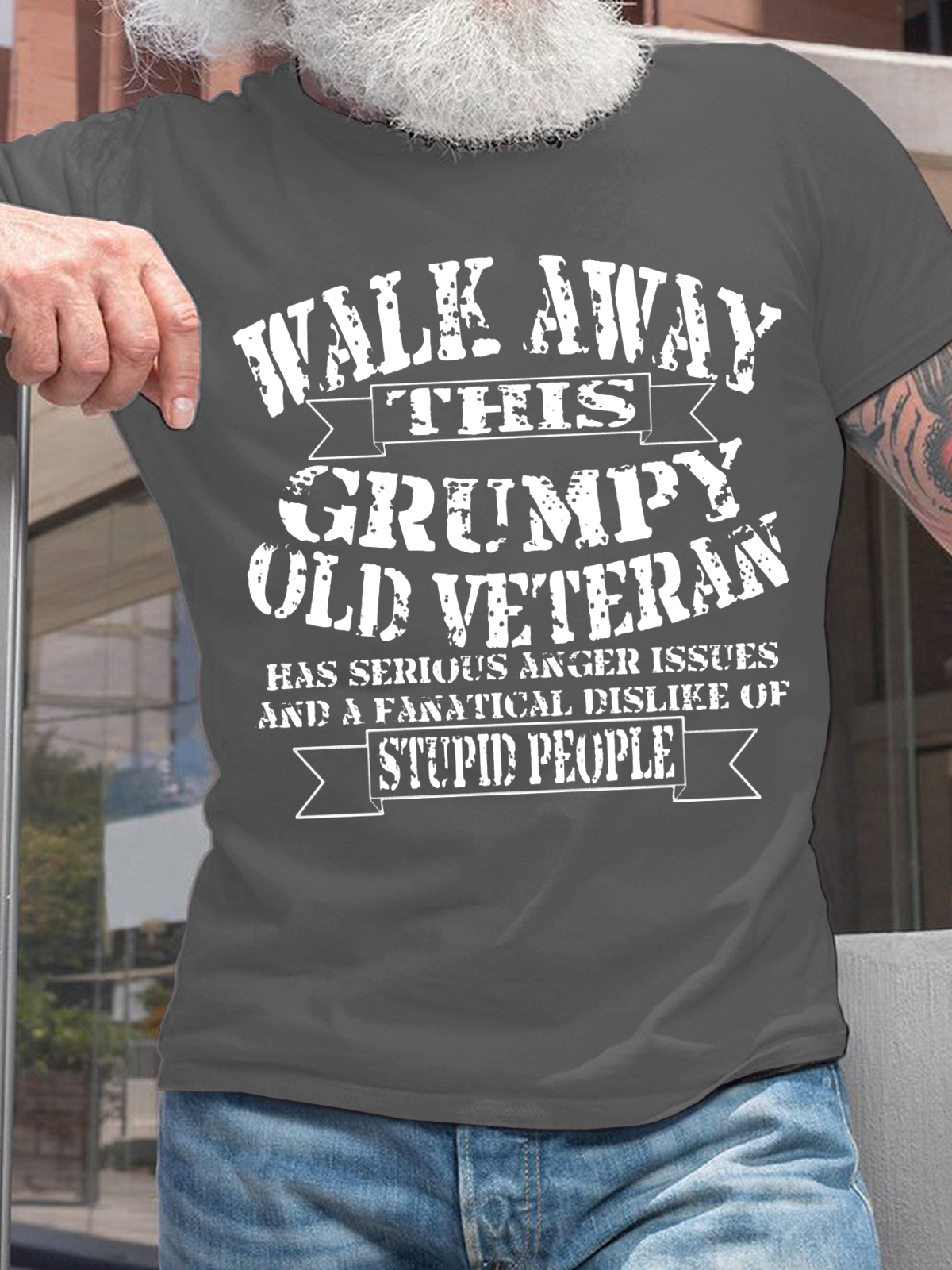 Cotton Grumpy Old Veteran on Casual Text Letters Loose T-Shirt