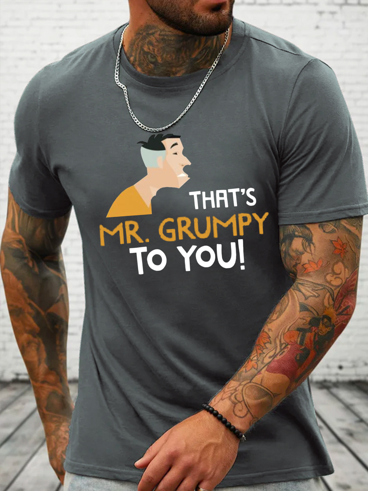 Cotton Mr. Grumpy Old Man Funny Casual Text Letters Crew Neck T-Shirt