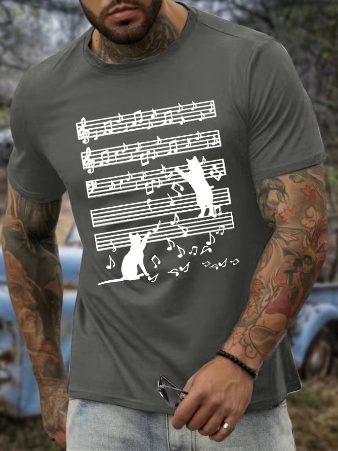 Men’s Cat Musical figures Cotton Casual T-Shirt