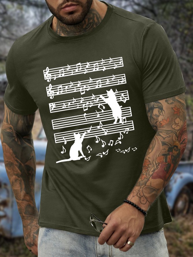 Men’s Cat Musical figures Cotton Casual T-Shirt
