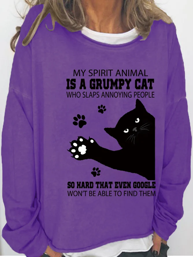 Women's Black cat my spirit animal is a grumpy cat who slaps annoying people Casual Sweatshirt