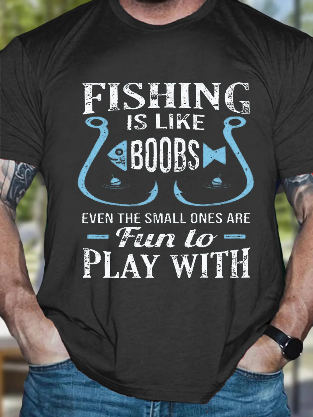 Funny Fishing Text Letters Casual Crew Neck Cotton T-Shirt