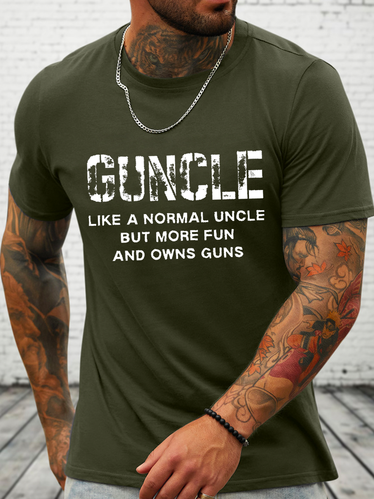 Cotton Guncle Text Letters Casual Loose T-Shirt