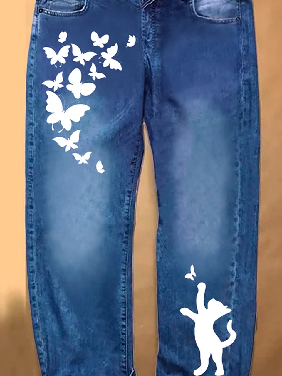 Women's butterfly Denim Regular Fit Casual Cat Jeans