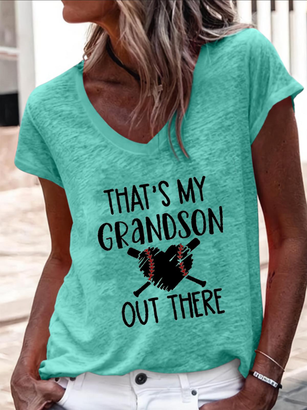 Women's That's My Grandson out Ther Print Casual Regular Fit T-Shirt