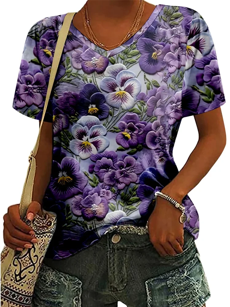 Crew Neck Casual Flower 3D Printing T-Shirt