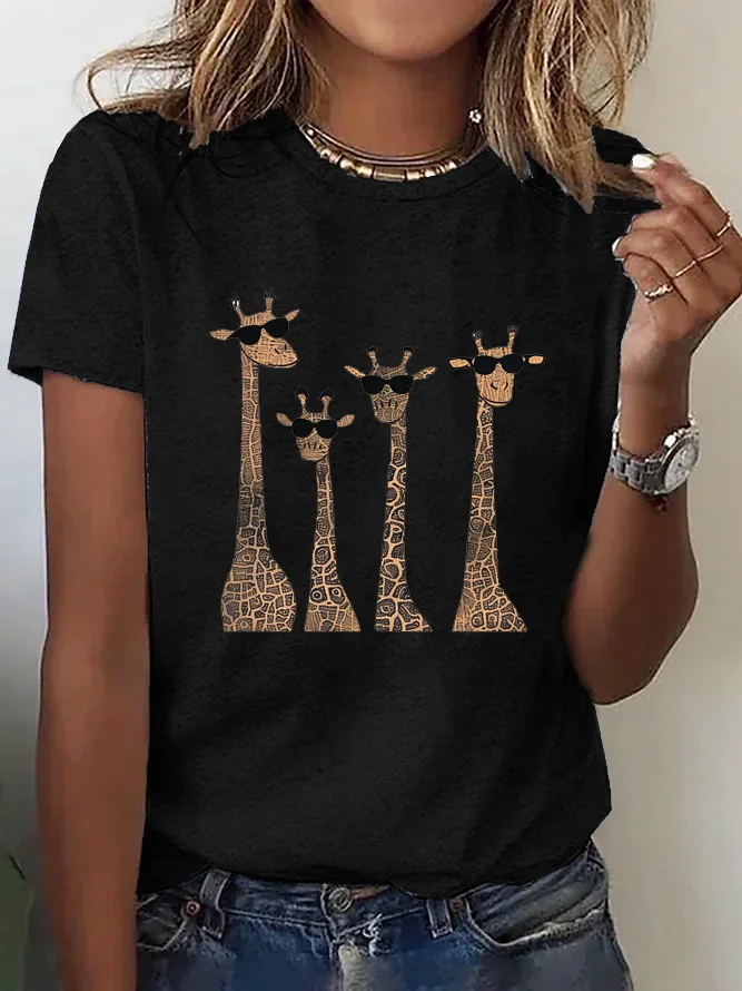 Deer Crew Neck Loose Casual T-Shirt