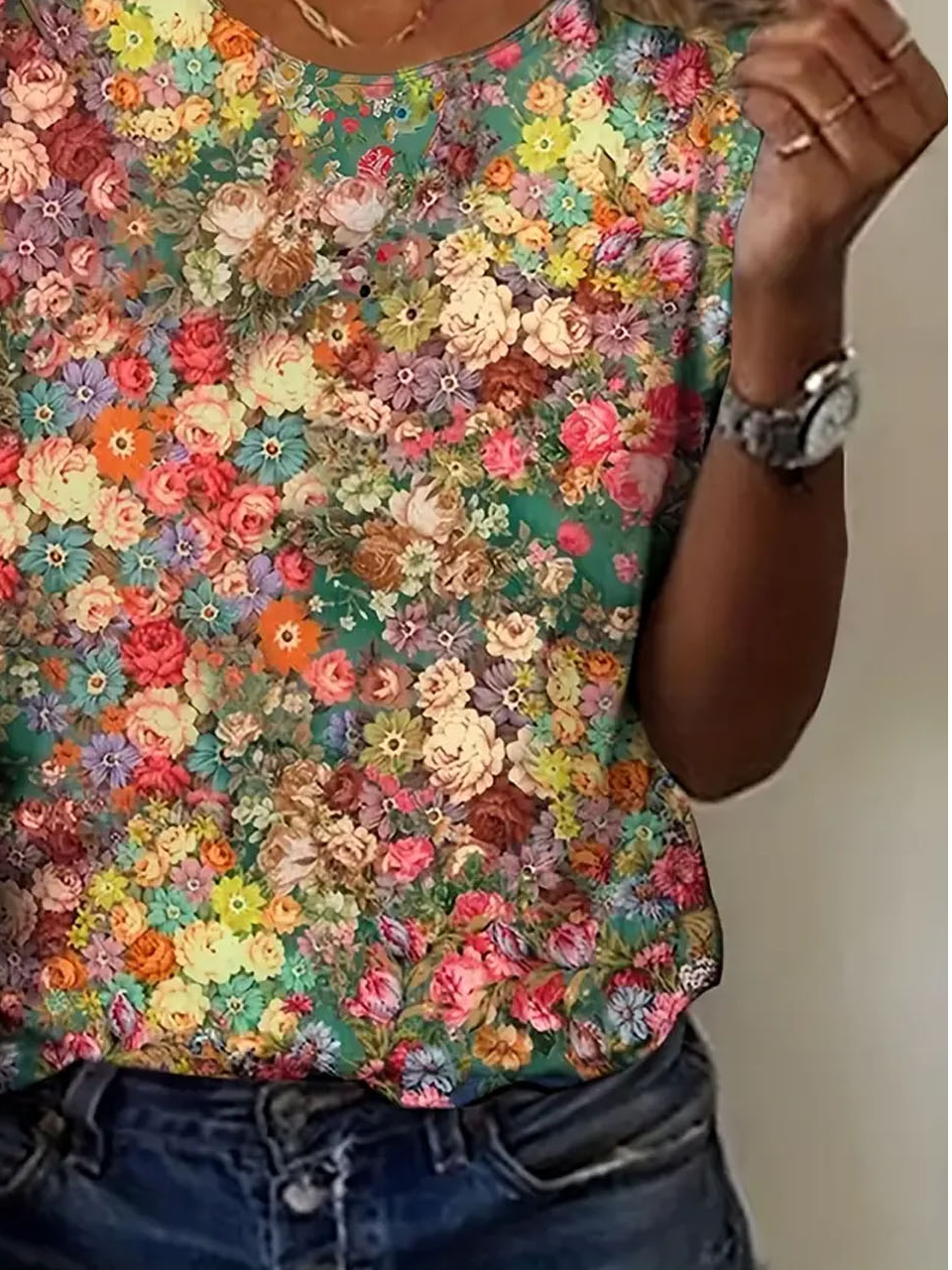 Floral Casual Crew Neck Loose T-Shirt