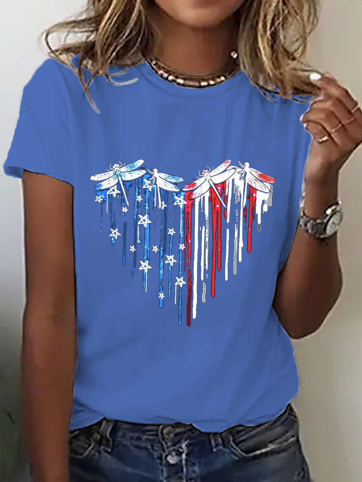 Crew Neck America Flag Casual T-Shirt