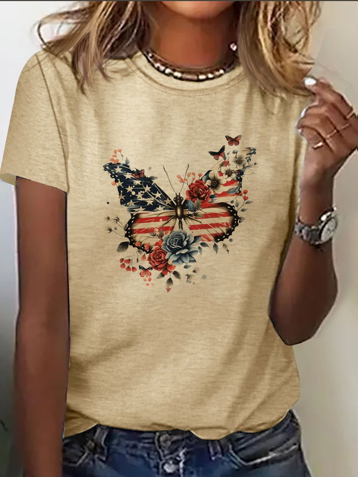 America Flag Casual Crew Neck T-Shirt