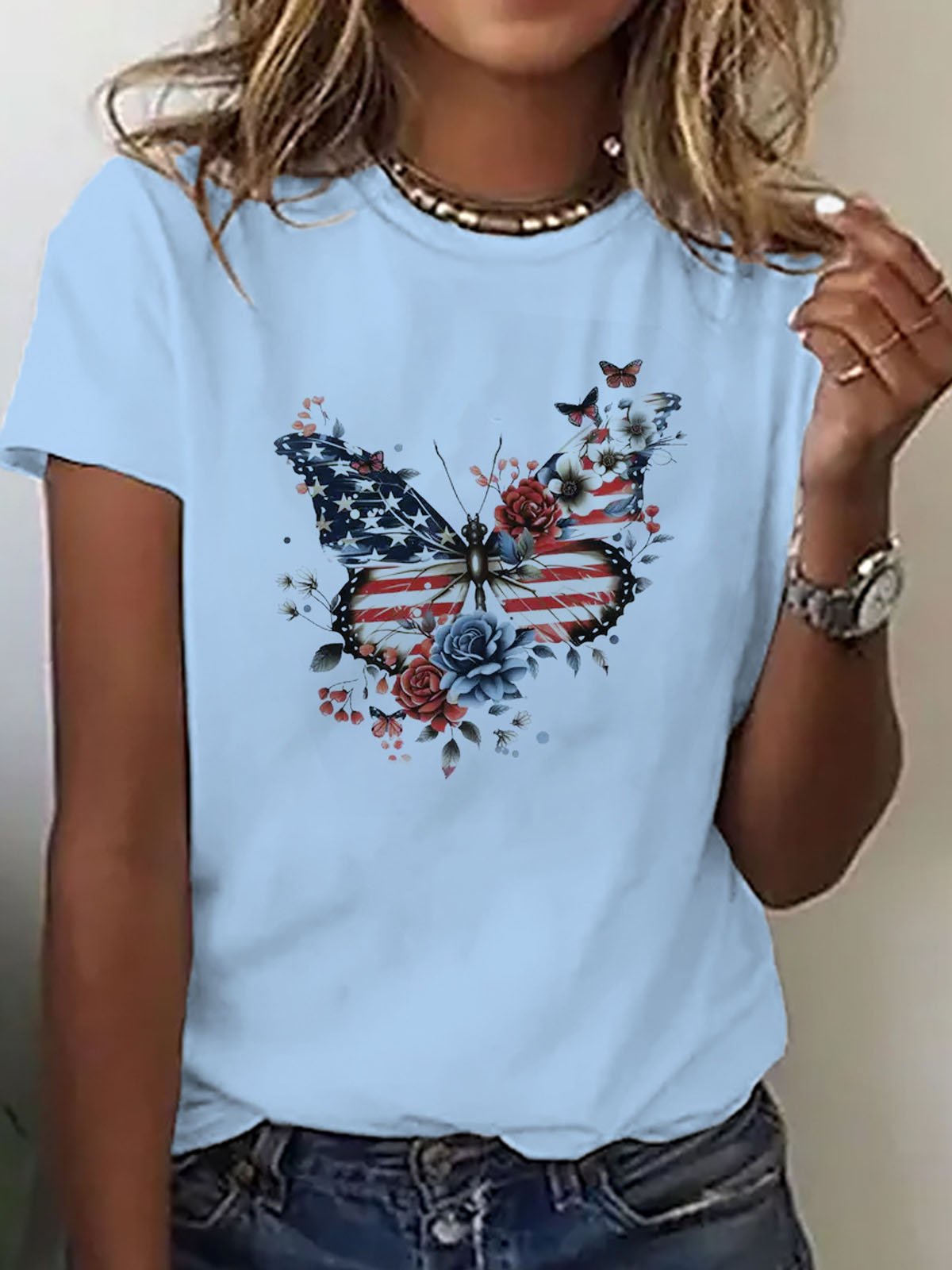 America Flag Casual Crew Neck T-Shirt