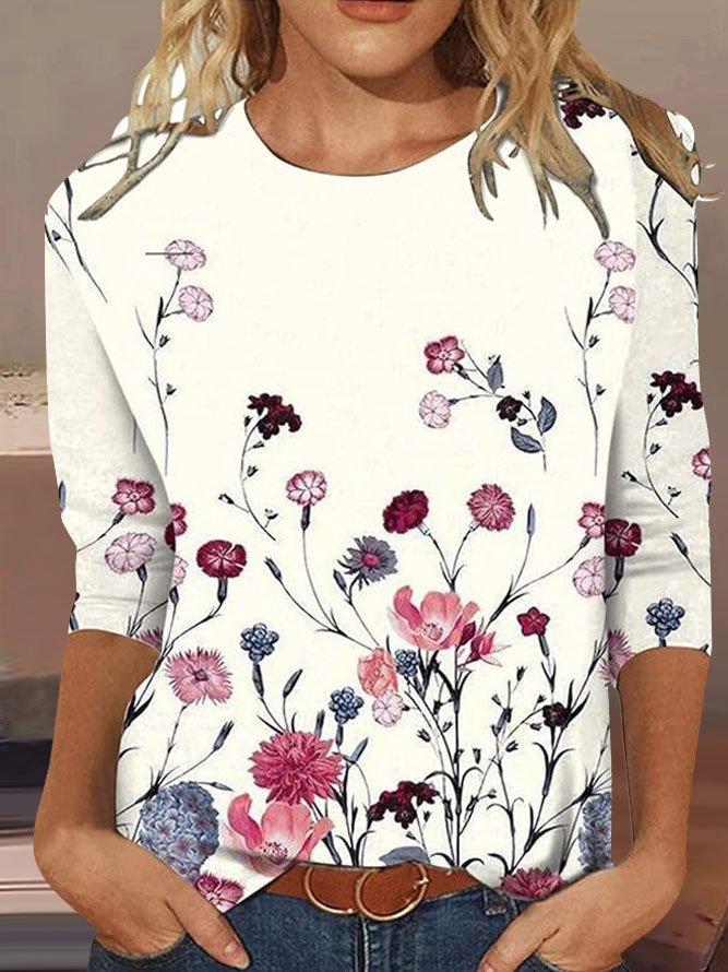 Floral Casual Crew Neck T-Shirt