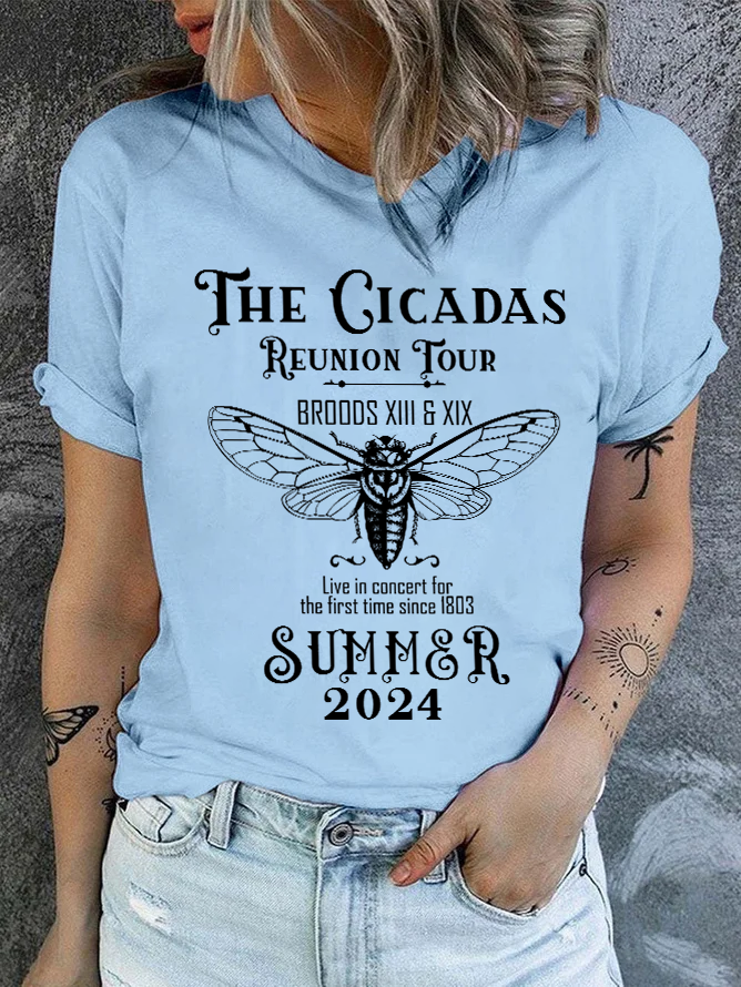 The Cicada Reunion U.S Tour 2024 Cicada Casual Text Letters Cotton T-Shirt