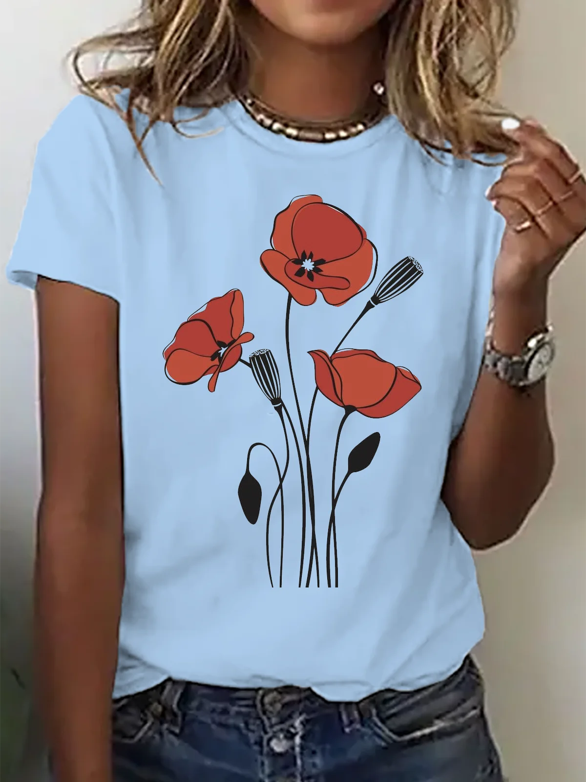 Floral Casual Crew Neck T-Shirt