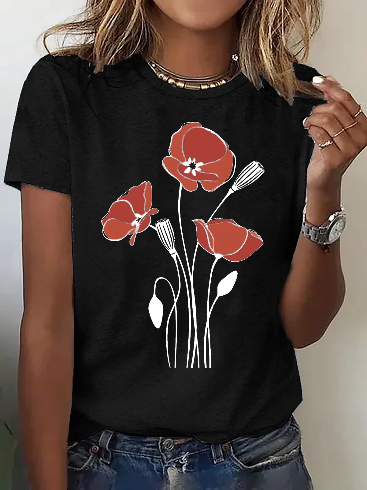 Floral Casual Crew Neck T-Shirt