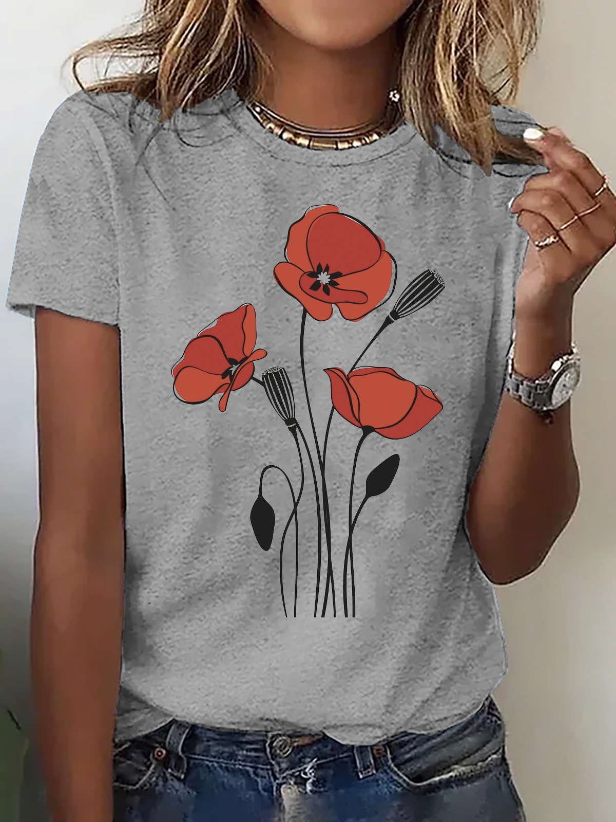 Floral Casual Crew Neck T-Shirt