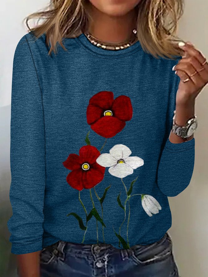 Crew Neck Floral Casual Loose T-Shirt