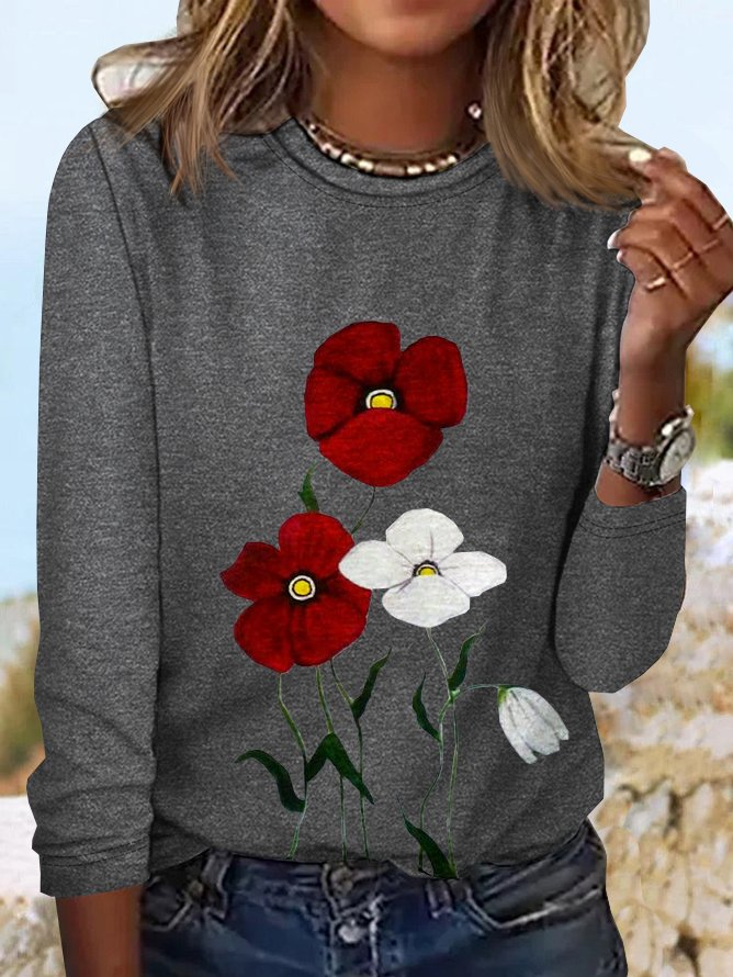 Crew Neck Floral Casual Loose T-Shirt