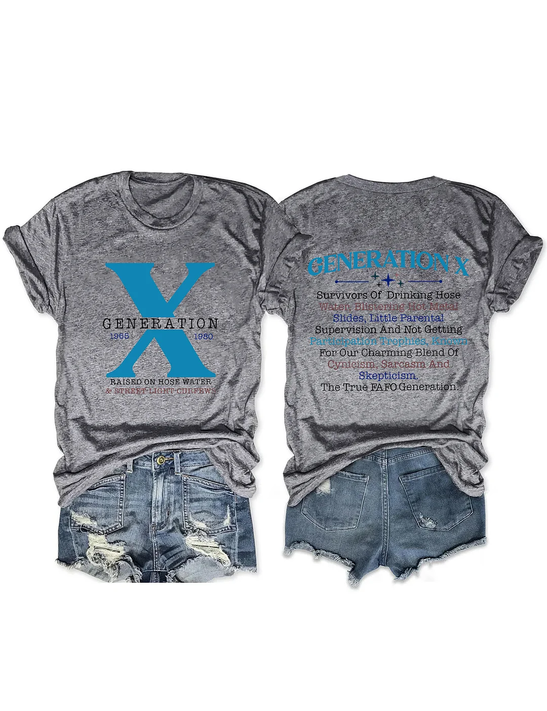 Generation X Crew Neck Loose Text Letters Simple T-Shirt