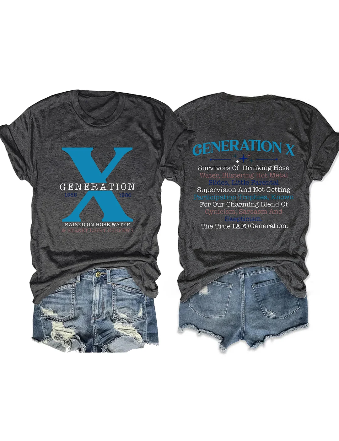 Generation X Crew Neck Loose Text Letters Simple T-Shirt