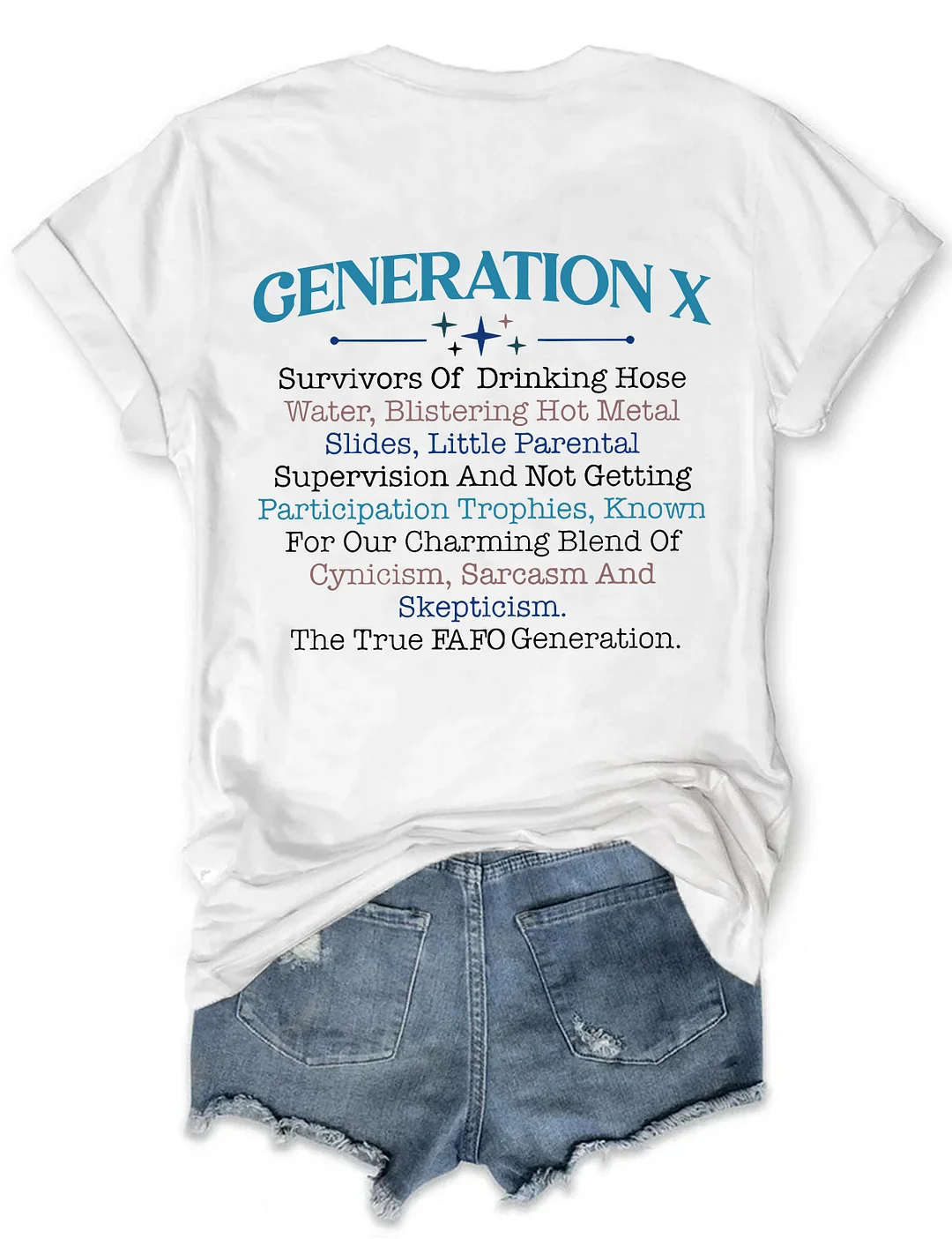 Generation X Crew Neck Loose Text Letters Simple T-Shirt