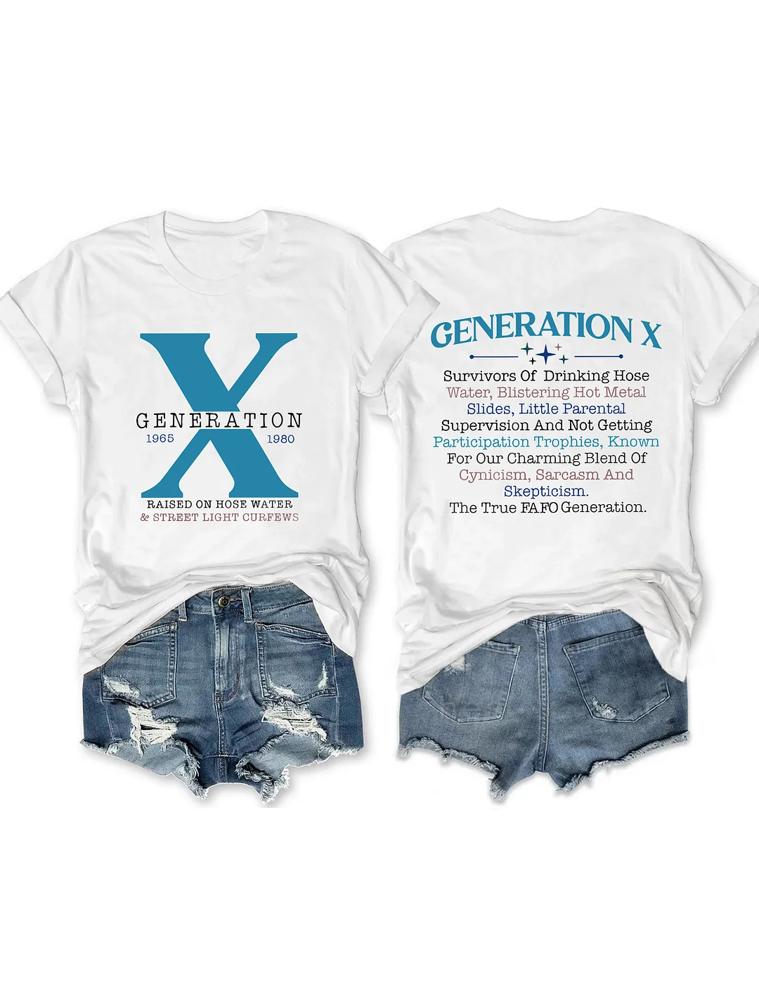 Generation X Crew Neck Loose Text Letters Simple T-Shirt