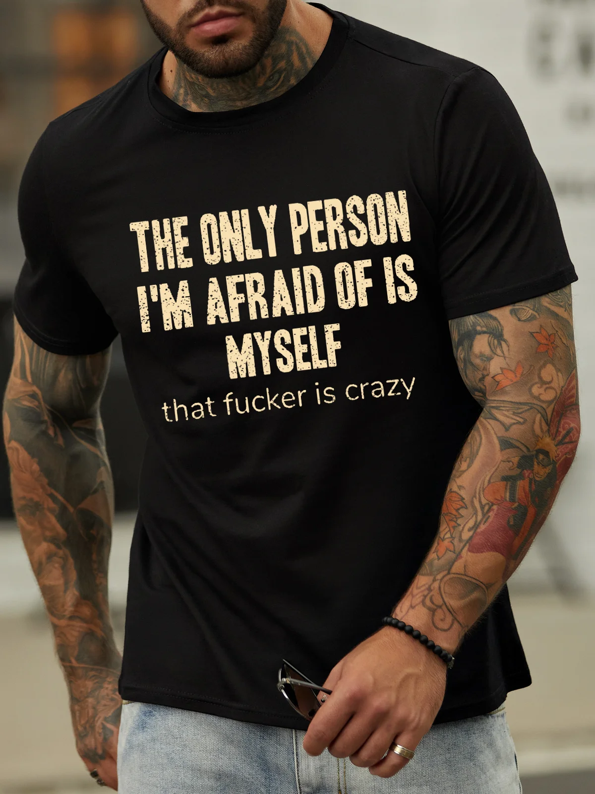 The Only Person I‘m Afraid Of Is Myself Casual Cotton Loose Text Letters T-Shirt