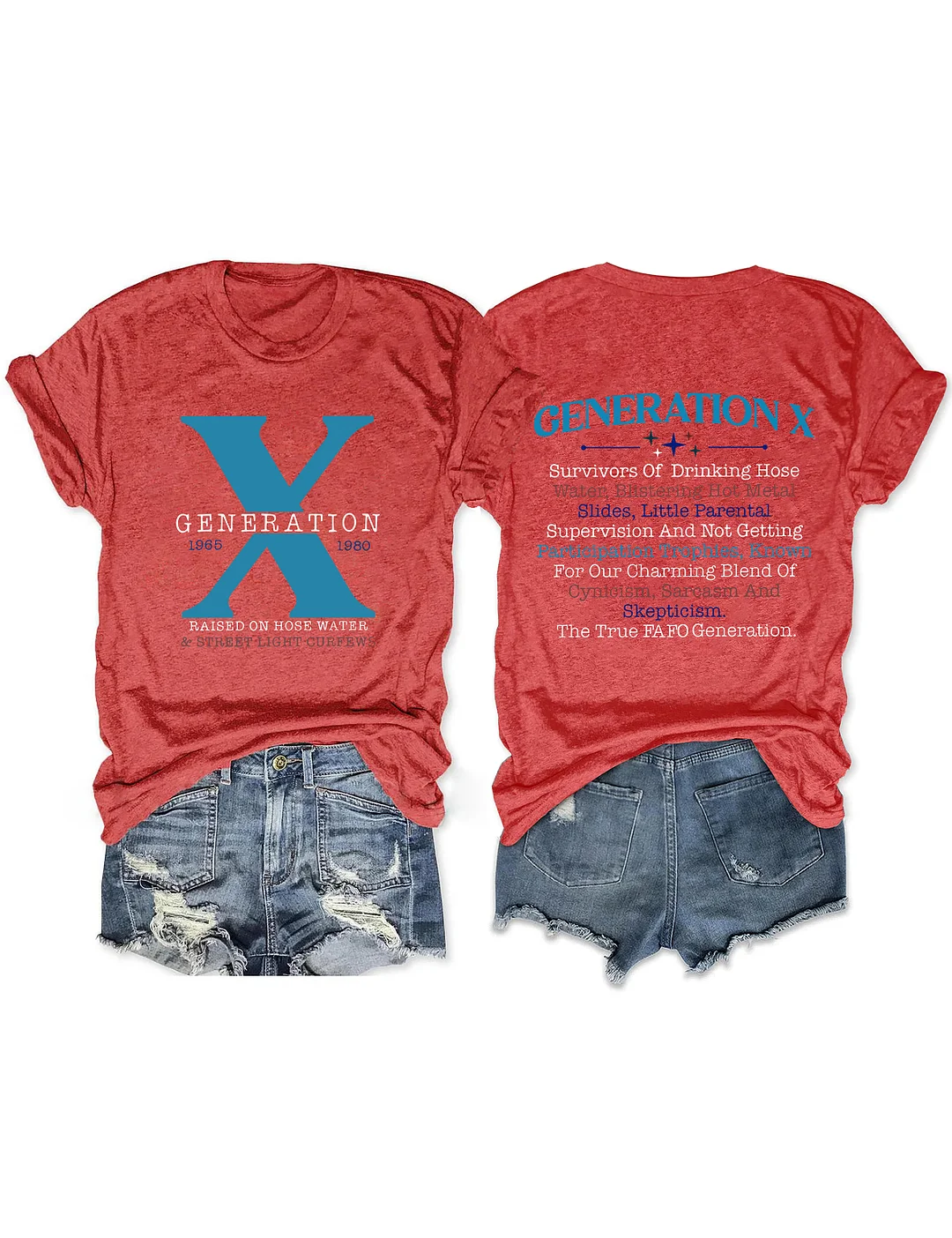 Generation X Crew Neck Loose Text Letters Simple T-Shirt