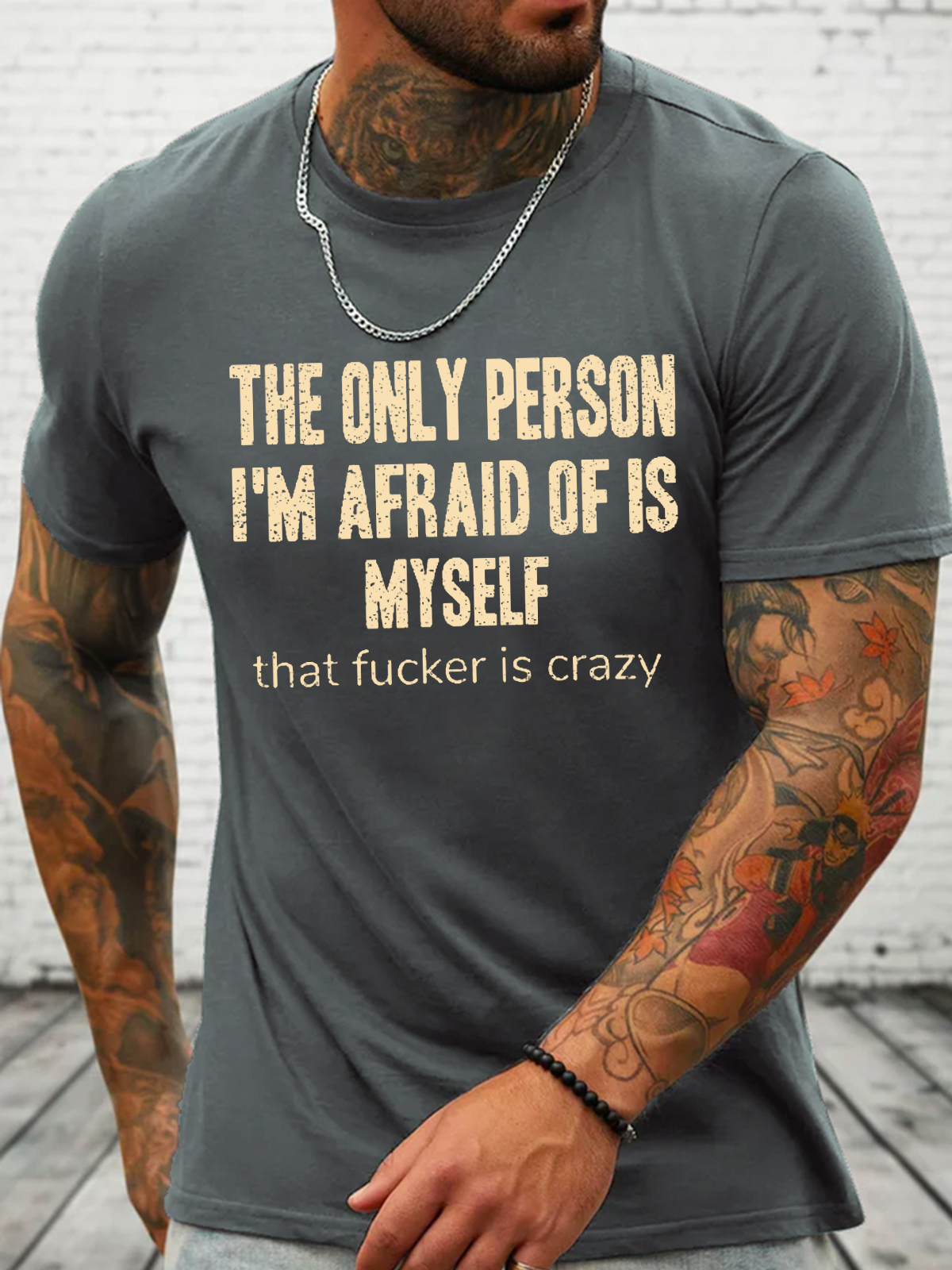 The Only Person I‘m Afraid Of Is Myself Casual Cotton Loose Text Letters T-Shirt