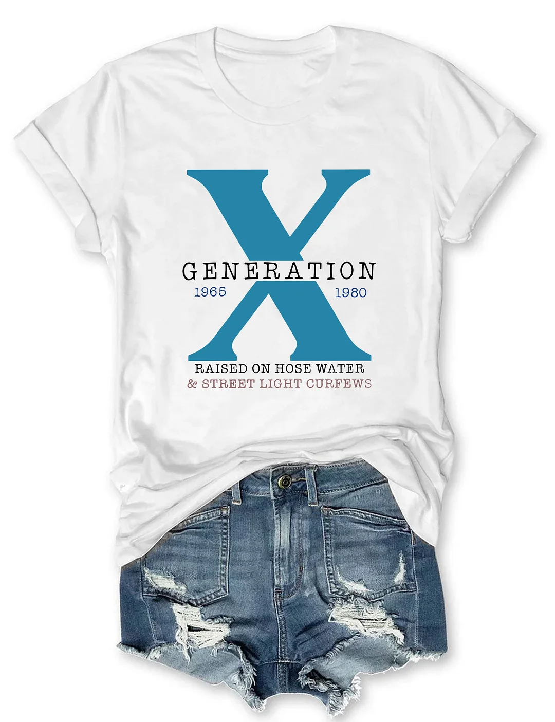 Generation X Crew Neck Loose Text Letters Simple T-Shirt