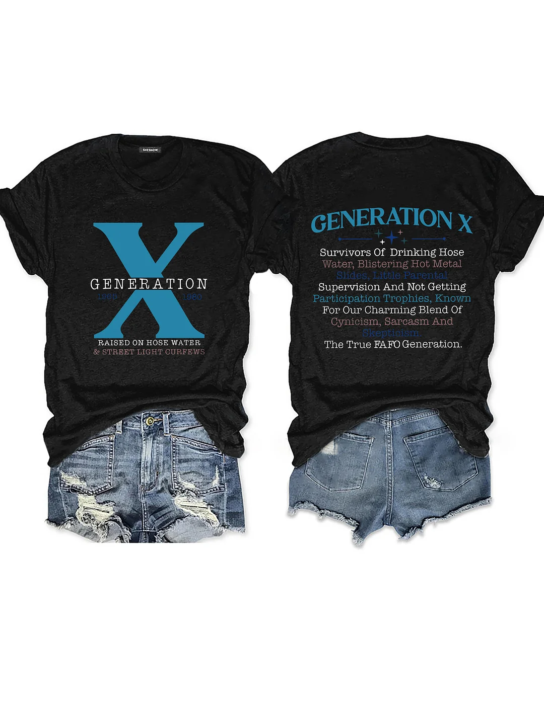 Generation X Crew Neck Loose Text Letters Simple T-Shirt