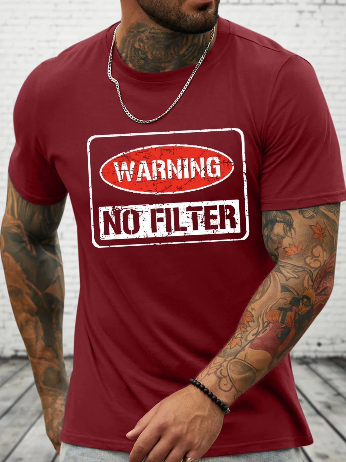 Warning No Filter Cotton Crew Neck Loose Casual T-Shirt