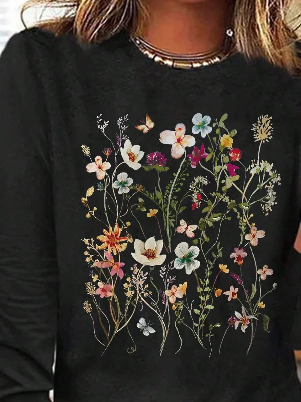 Loose Casual Floral Crew Neck T-Shirt