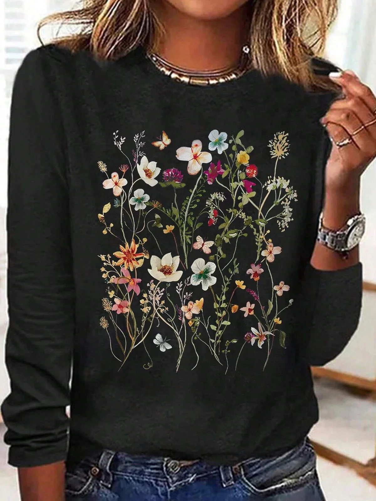 Loose Casual Floral Crew Neck T-Shirt