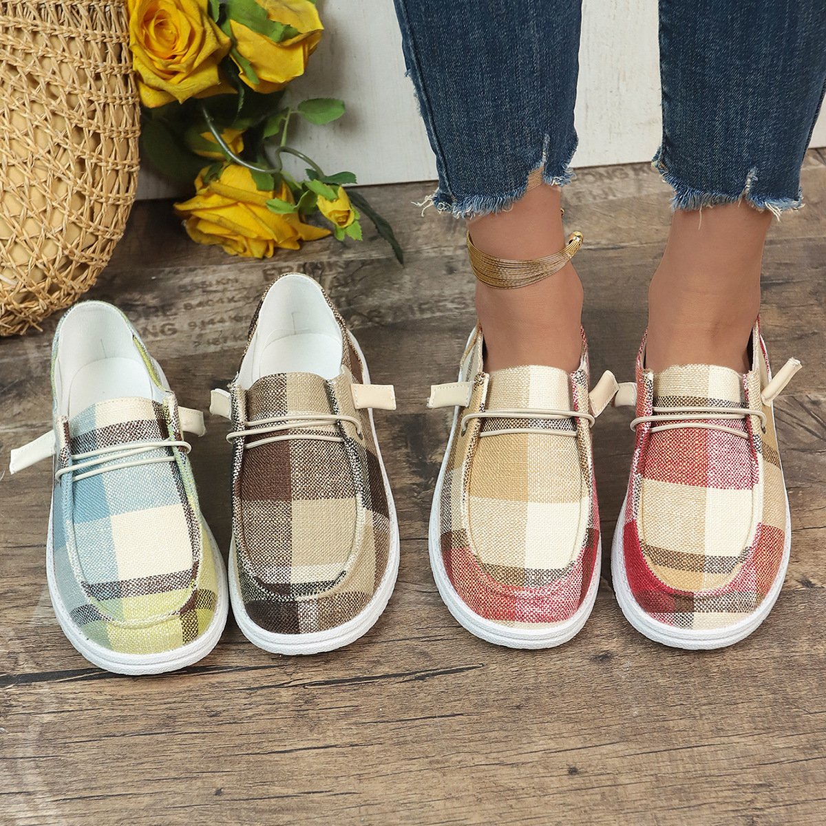 Fabric Plaid Casual All Season Casual Shoes