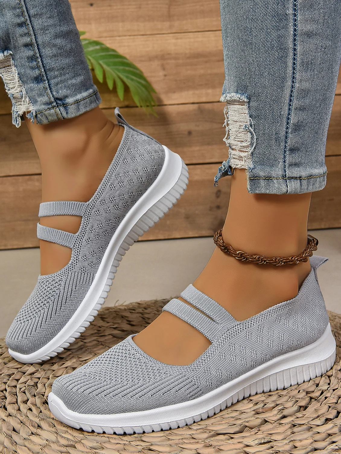 Casual Plain Mesh Fabric Wedge Heel Shallow Shoes