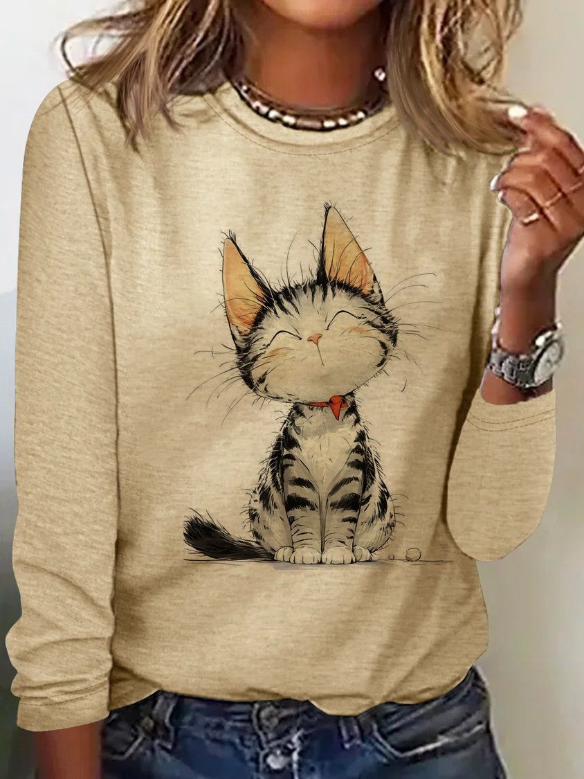 Loose Cotton Cat Casual T-Shirt