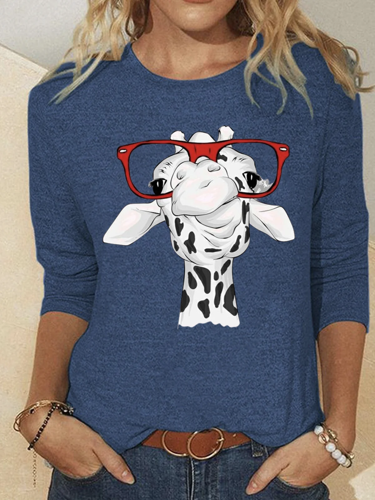 Casual Loose Cotton-Blend Deer T-Shirt