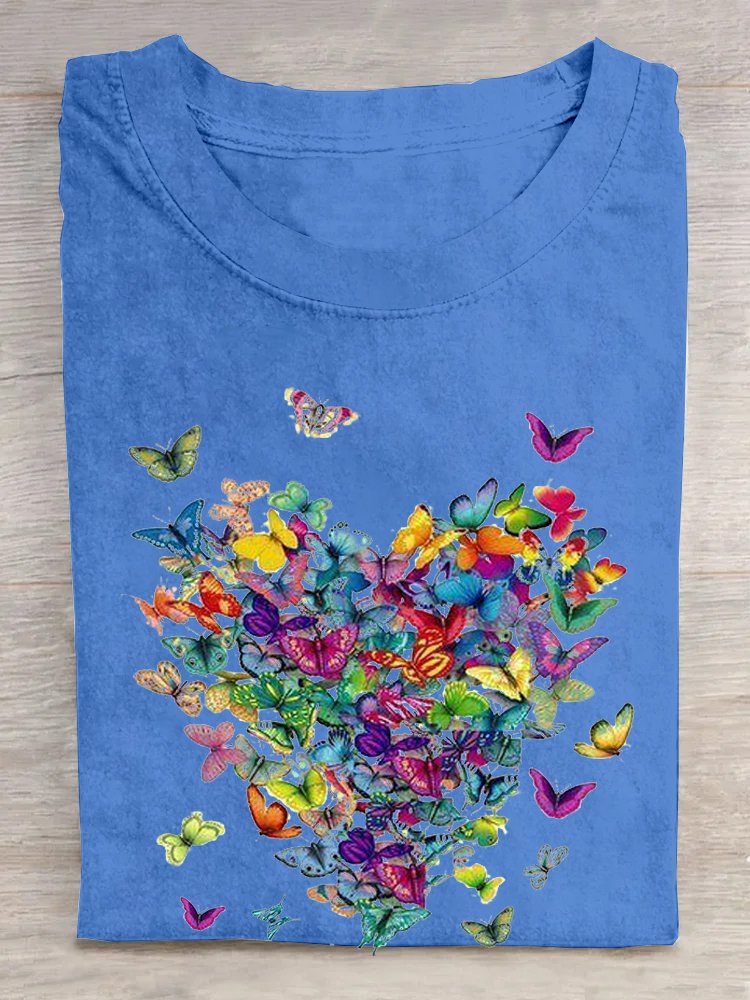 Loose Casual Crew Neck Butterfly T-Shirt